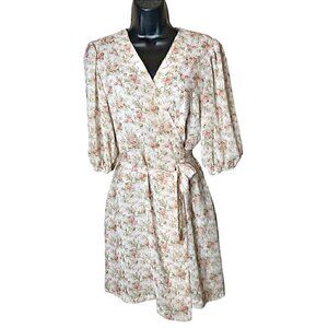 Floral Puff Sleeve Korean Wrap Dress OS / S
